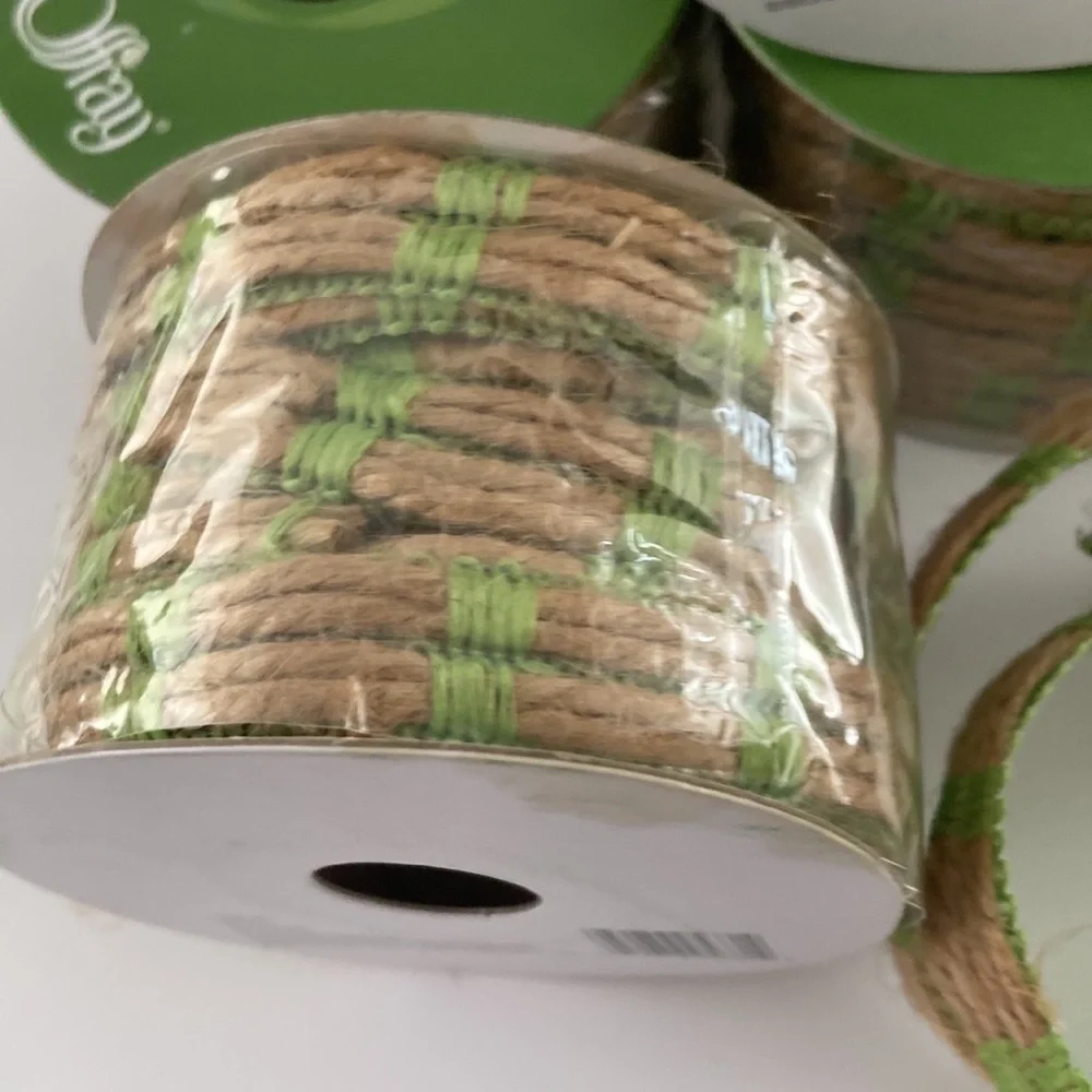10 Rolls Offray Floral Ribbon Spring Green Jute Brown 1/2 inch